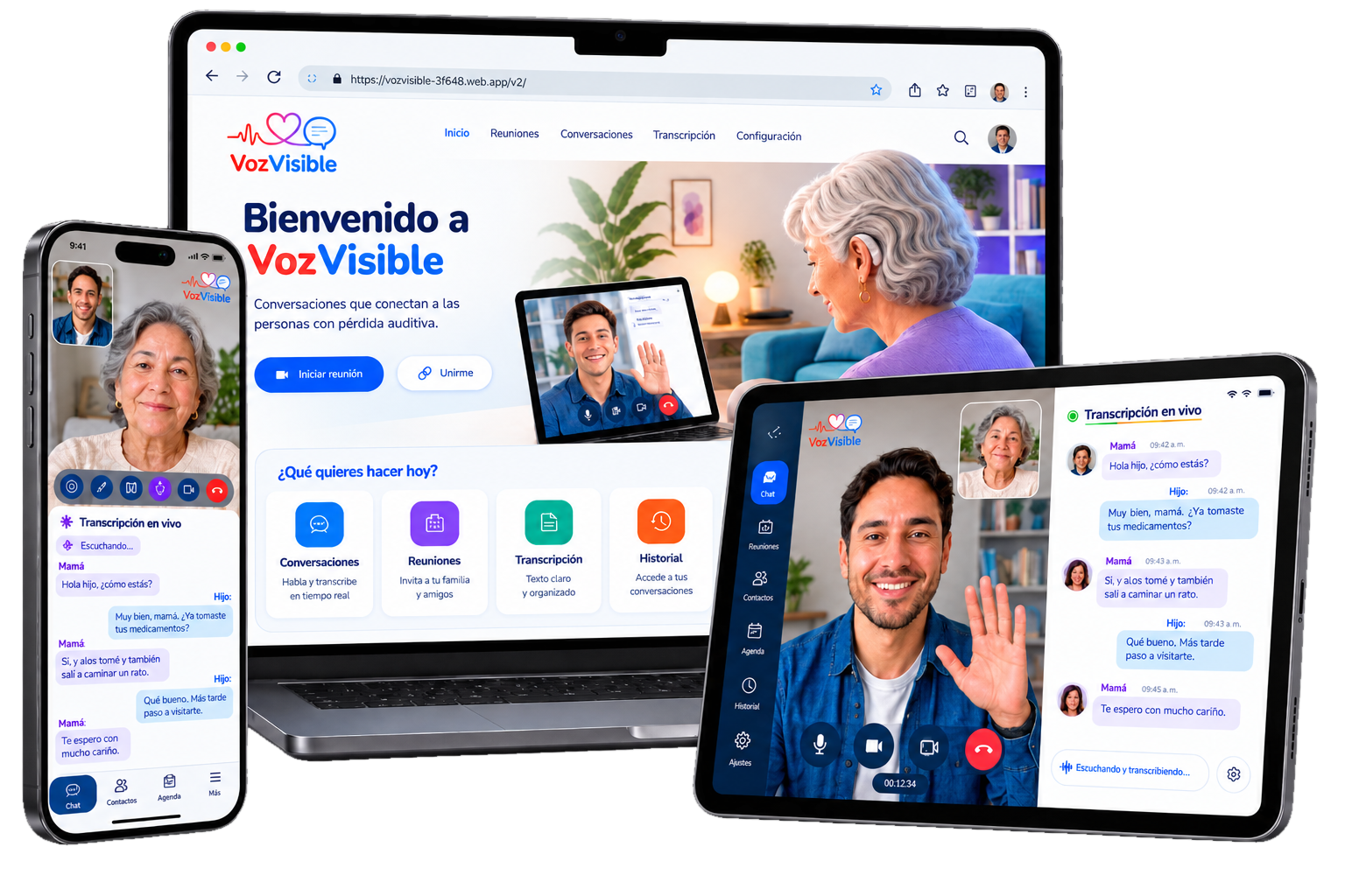 VozVisible en iPhone, tablet y web: videollamadas con transcripción en vivo
